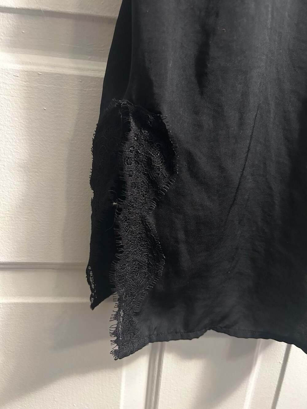 Out From Under Black Satin Lace-Trim Asymmetric Slip Dress - Picture 2 of 5